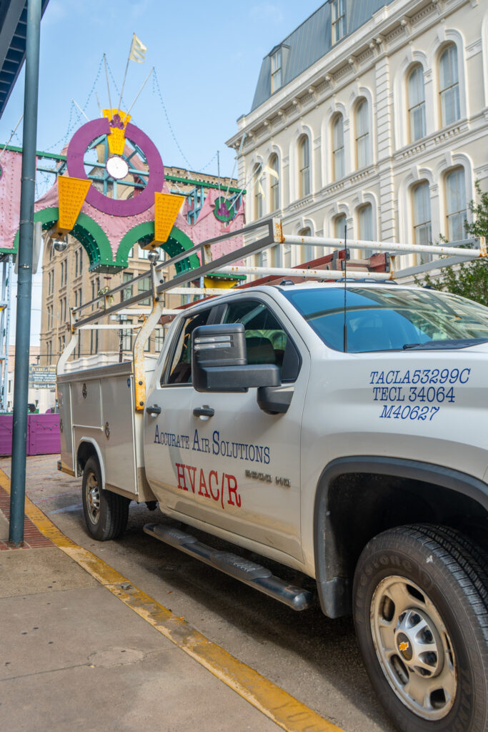 galveston downtown with service truck